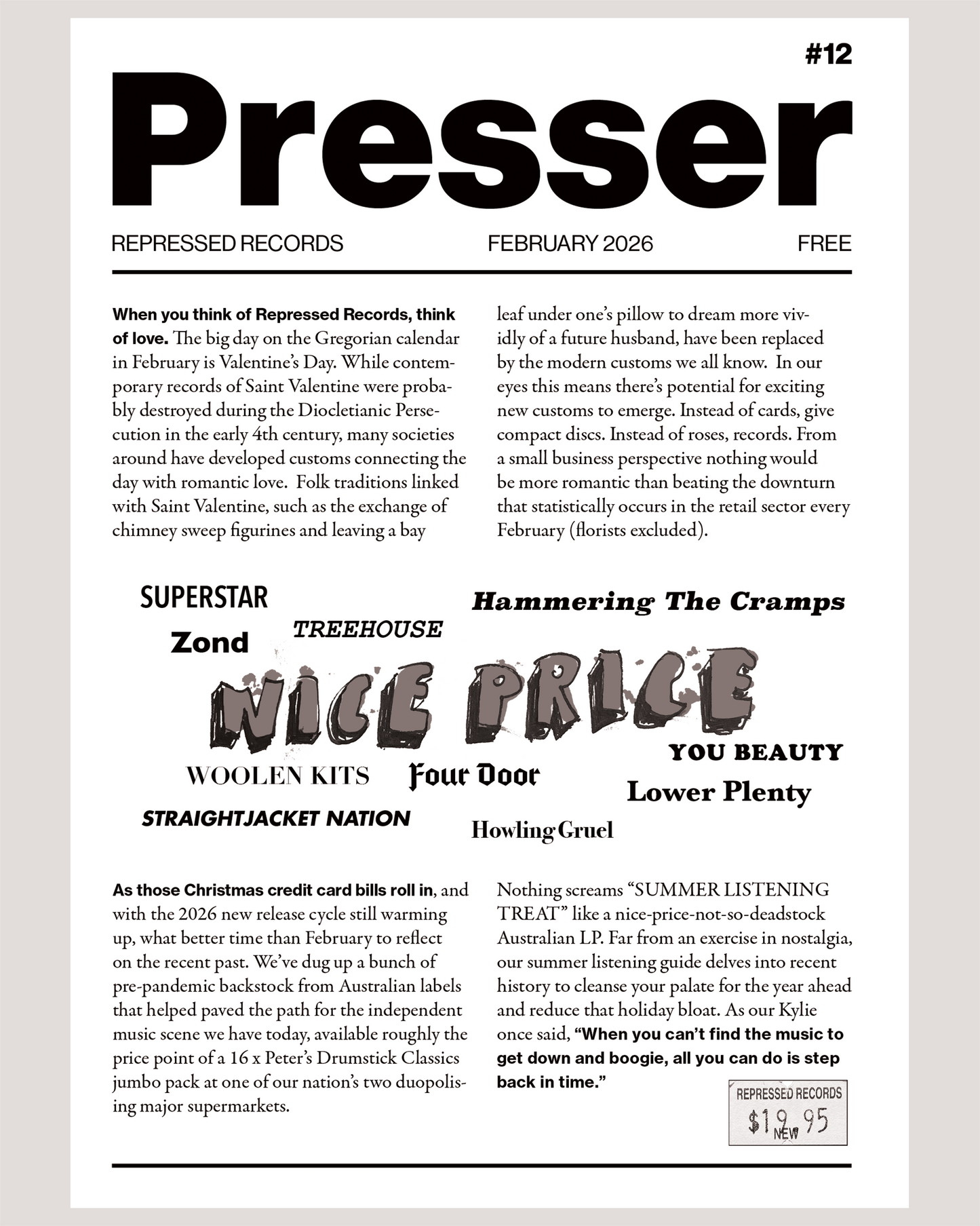 Presser Zine/Newsletter #13 - FEBRUARY 2026 (B+W Print Edition)