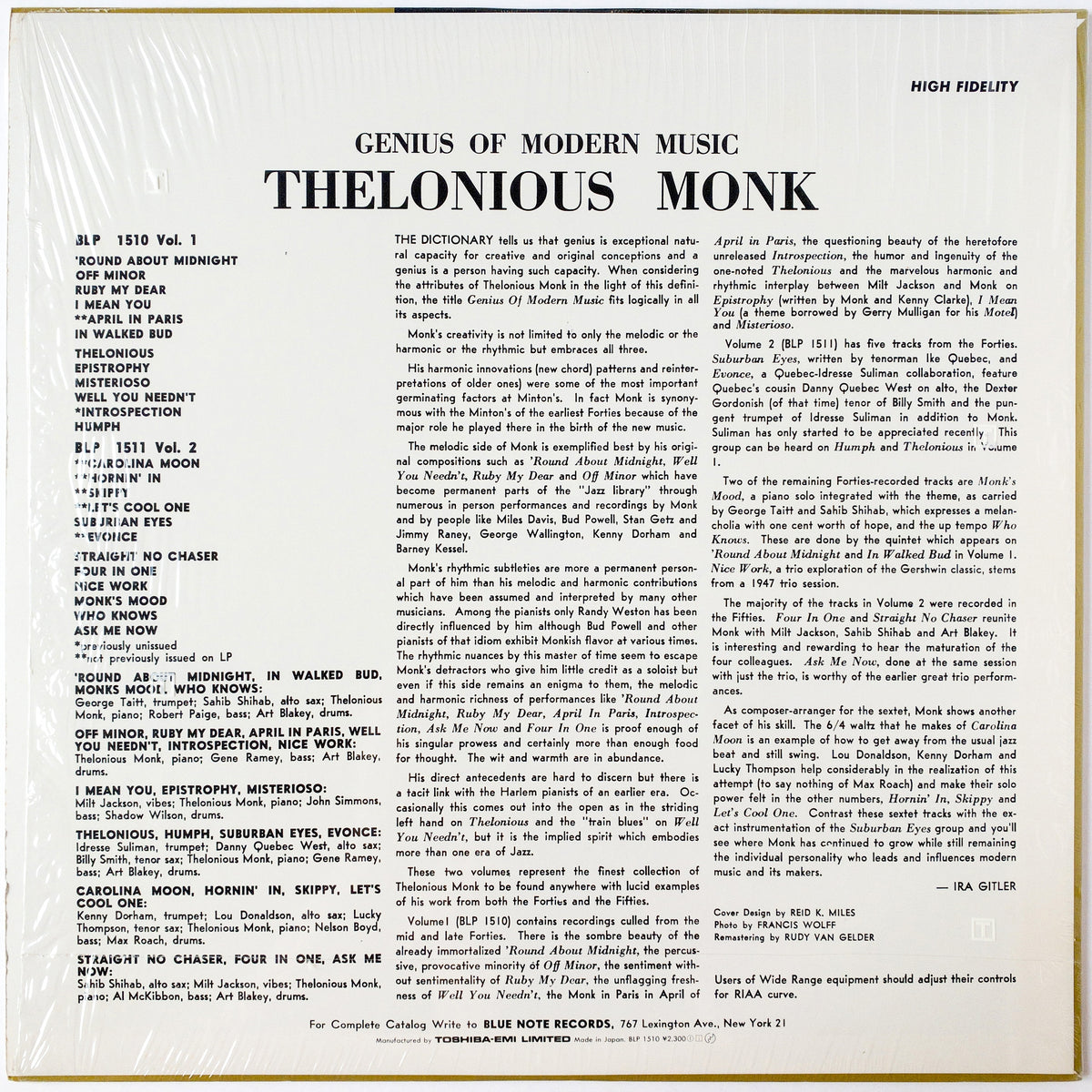 Thelonious Monk – Genius Of Modern Music Volume 1 LP