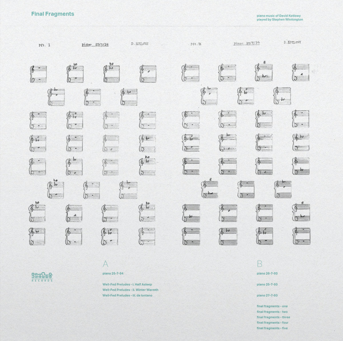 Stephen Whittington - Final Fragments - piano music of David Kotlowy LP