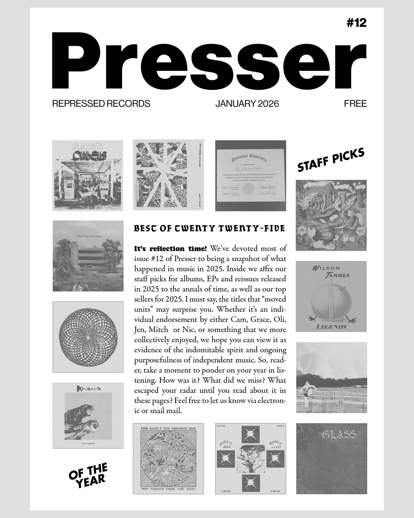 Presser Zine/Newsletter #12 - JANUARY 2026 (B+W Print Edition)