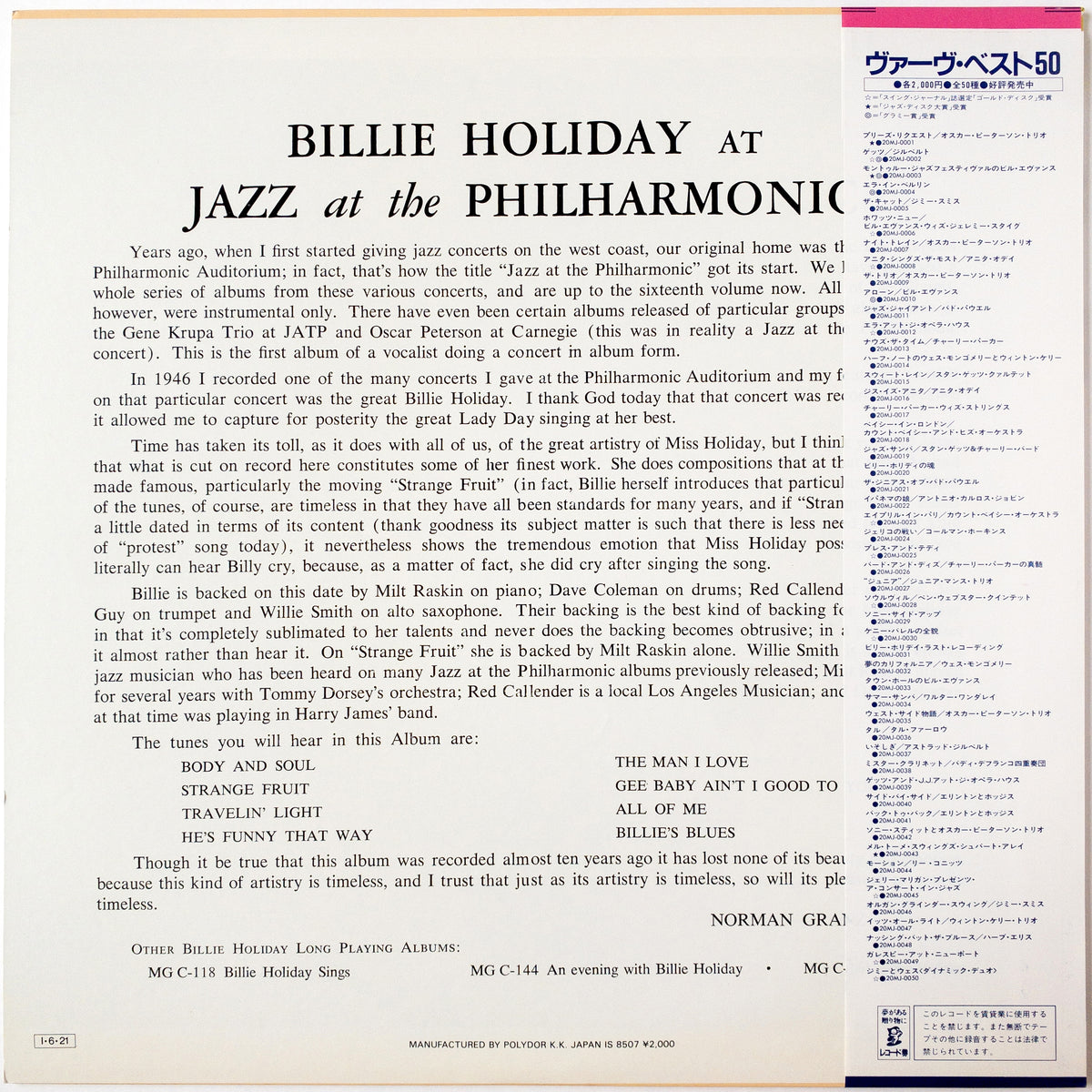 Billie Holiday – At Jazz At The Philharmonic LP