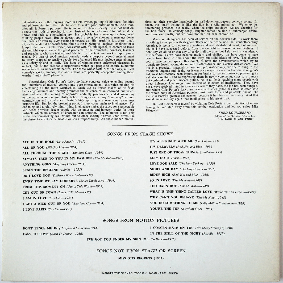 Ella Fitzgerald – Sings The Cole Porter Songbook 2LP [PROMO]
